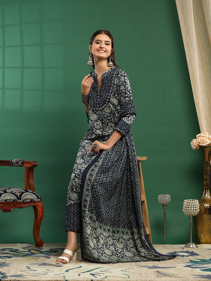 Printed Cotton Blend Kurta With Pant &amp; Dupatta