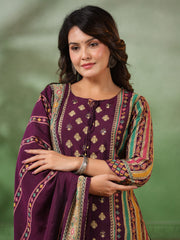 Digital Printed Cotton Blend Kurta With Pants & Dupatta