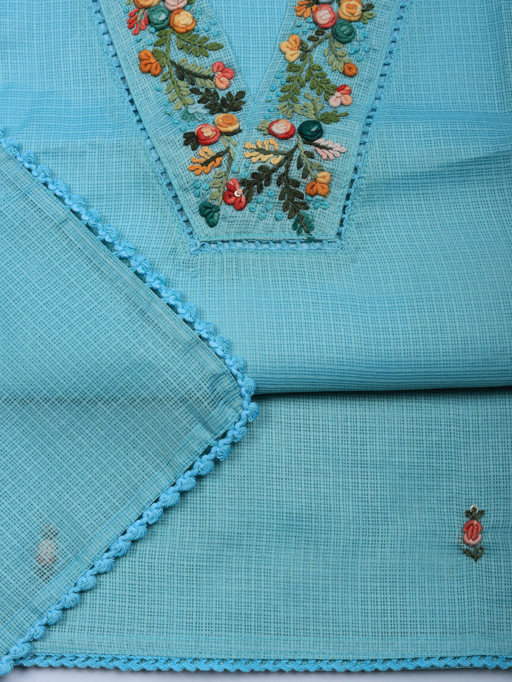 Embroidered Cotton Blend Unstitched Suit With Pant &amp; Dupatta