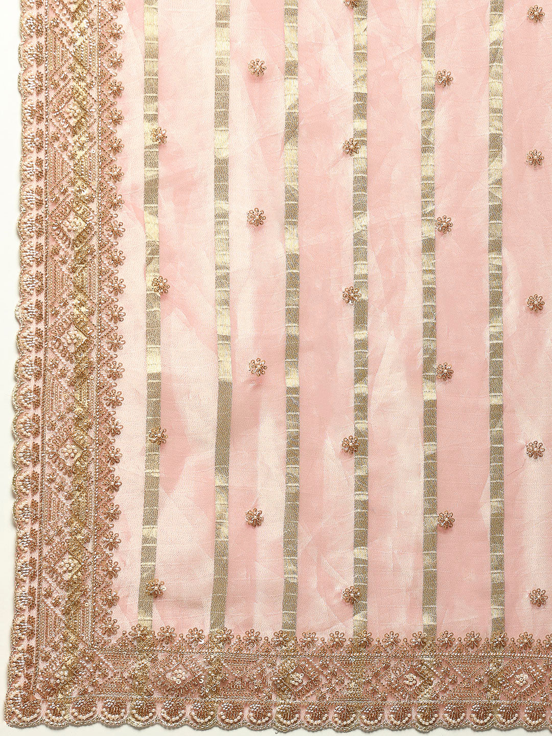 Pearl &amp; Sequin Embroidered Tissue Saree