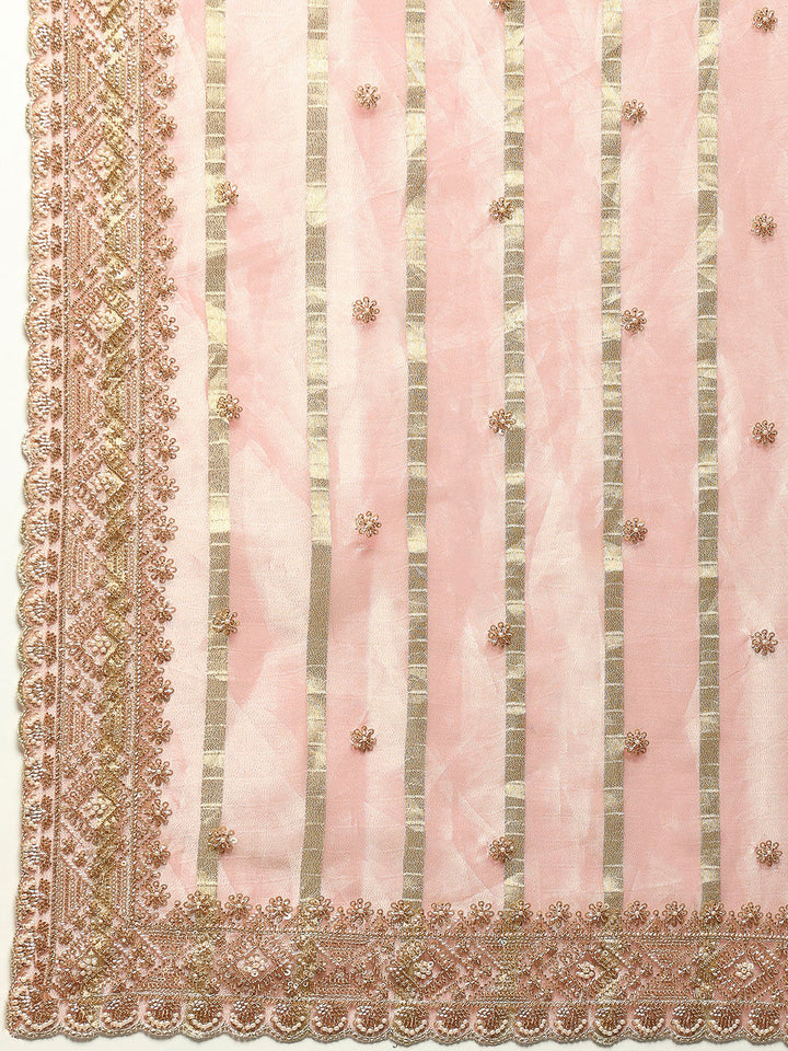 Pearl &amp; Sequin Embroidered Tissue Saree