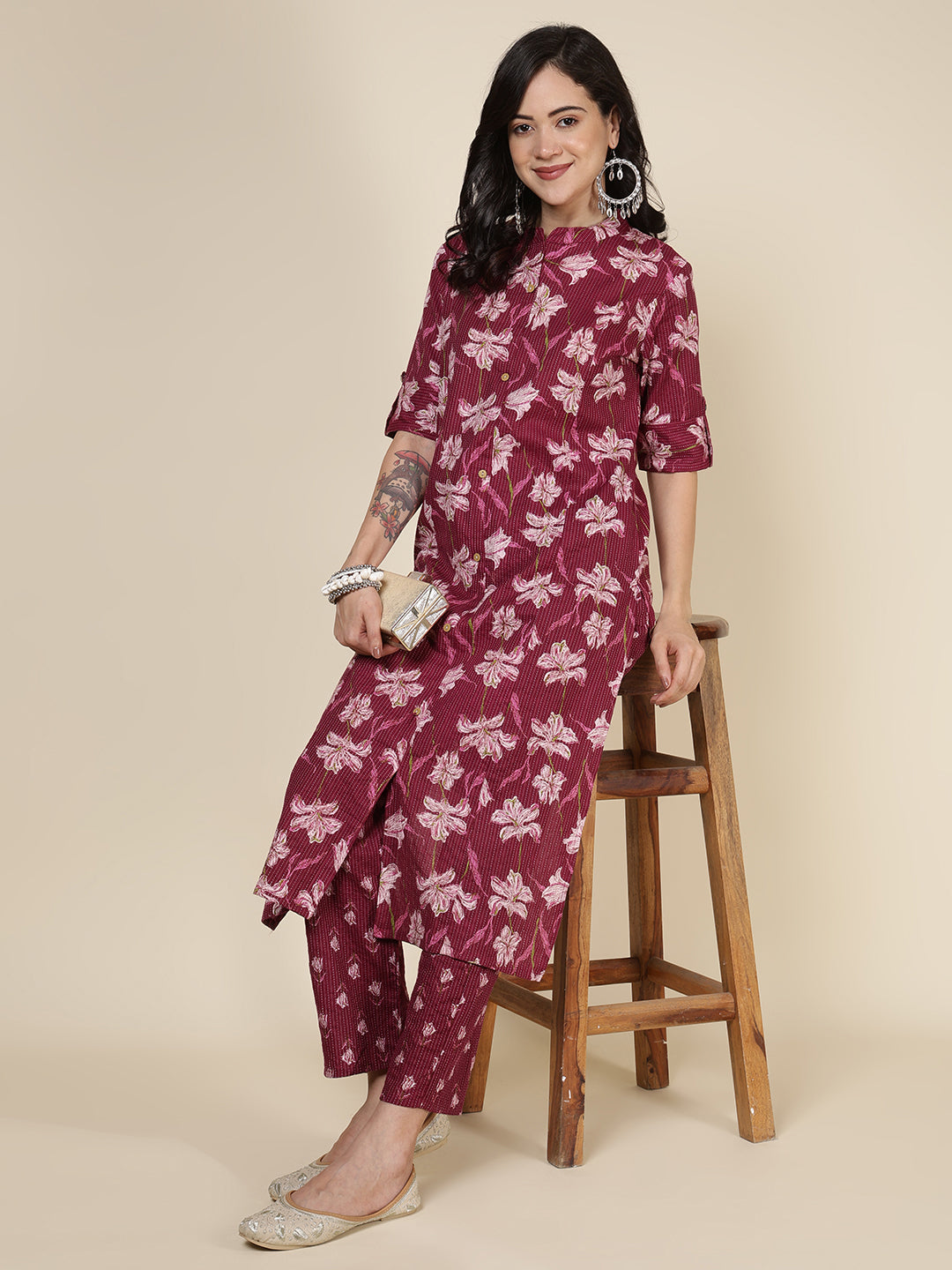 Printed Cotton Blend Kurta With Pants