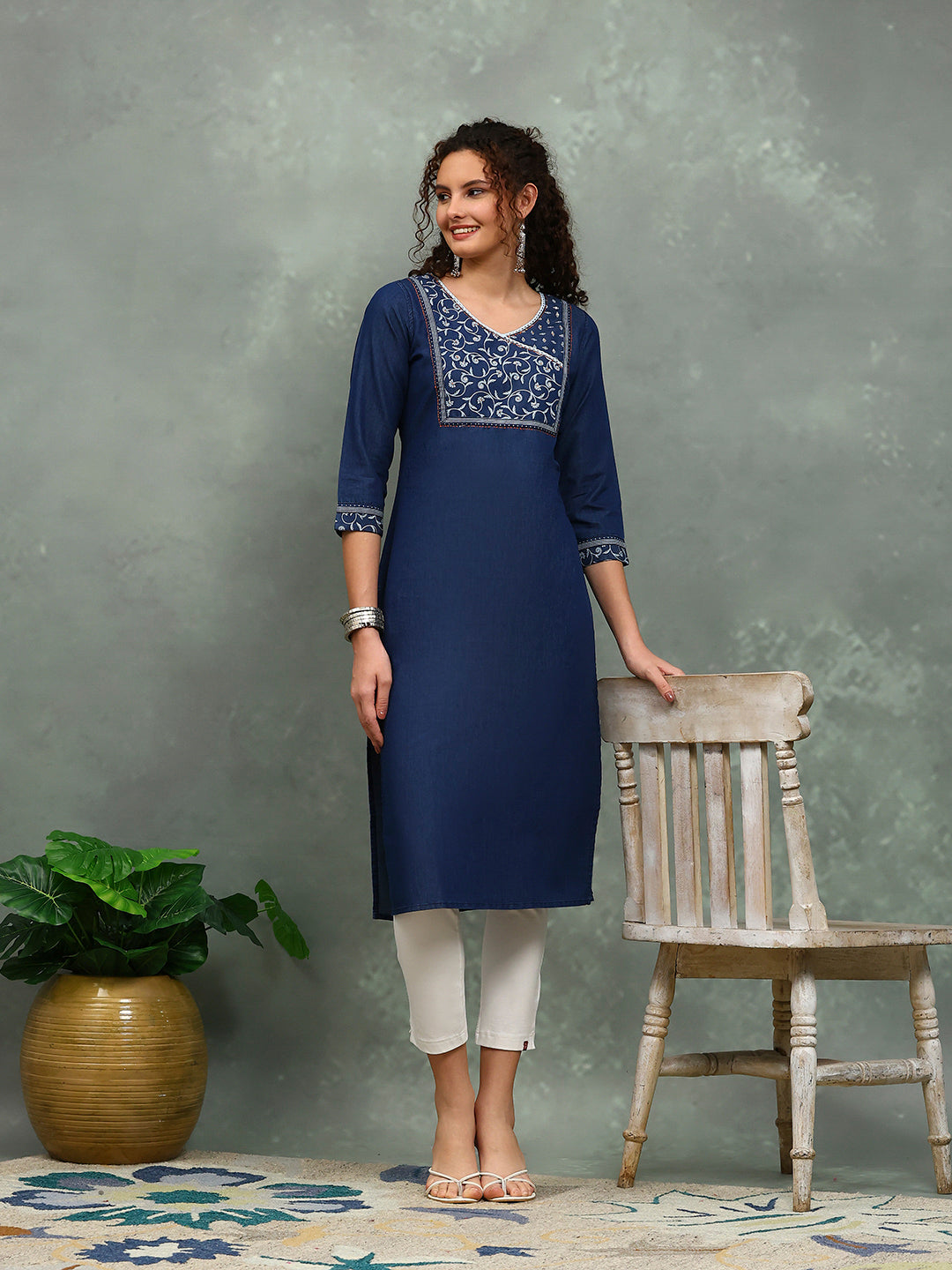 Printed Denim Kurta
