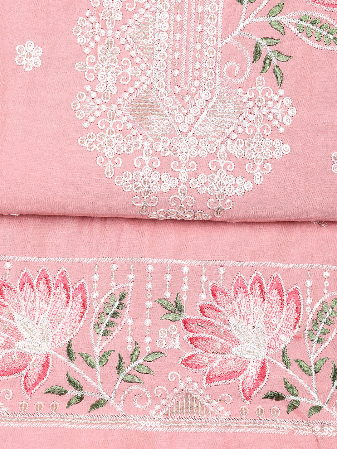 Neck Embroidered Chanderi Unstitched Suit With Dupatta