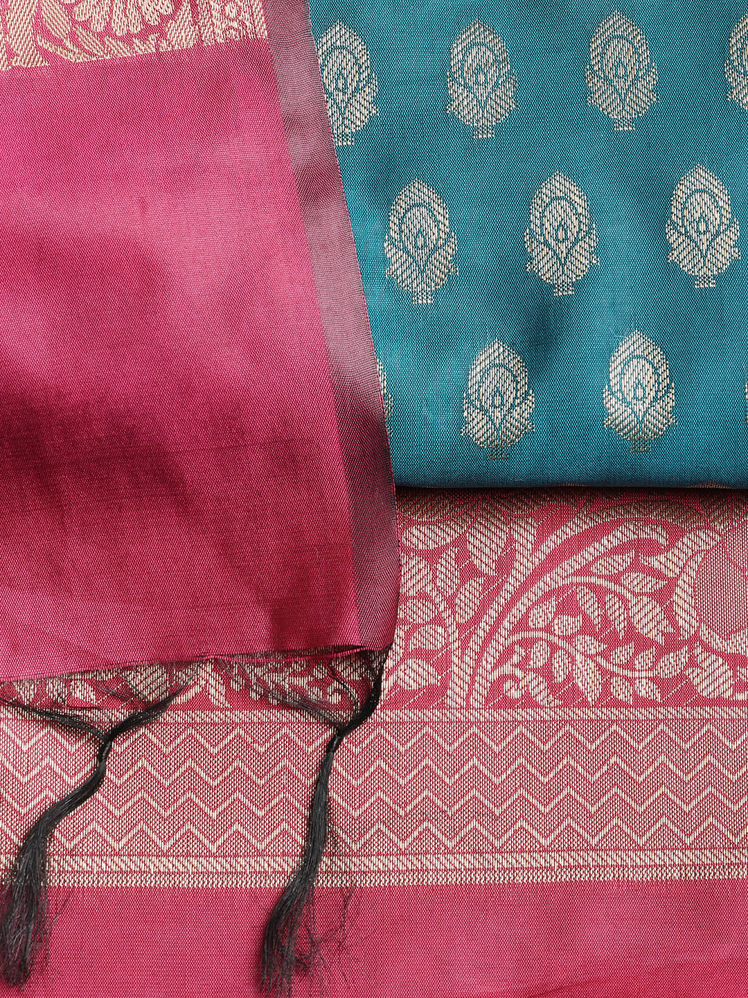 Woven Banarasi Chanderi Unstitched Suit With Dupatta