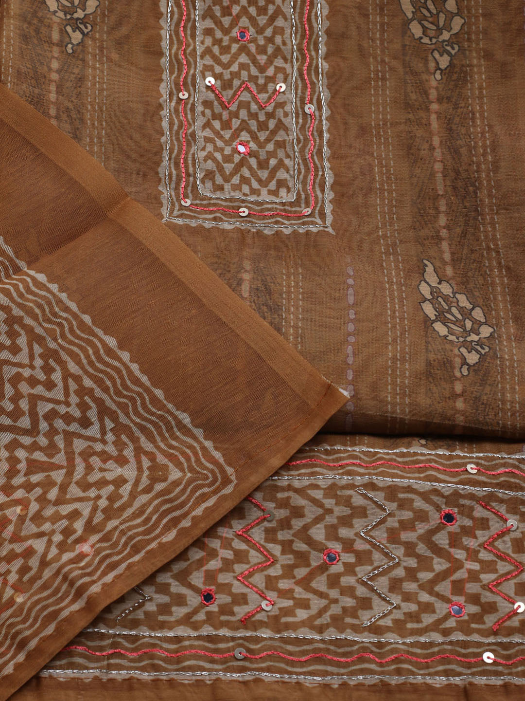 Printed Chanderi Unstitched Suit With Dupatta
