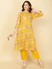 Floral Printed Cotton Kurta With Pants