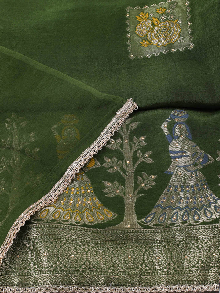 Woven Design Chanderi Unstitched Suit With Pant &amp; Dupatta