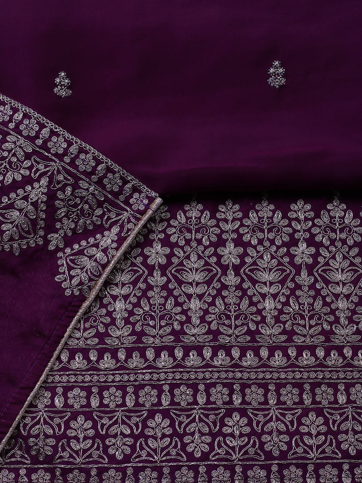 Embroidered Chanderi Unstitched Suit With Pant &amp; Dupatta