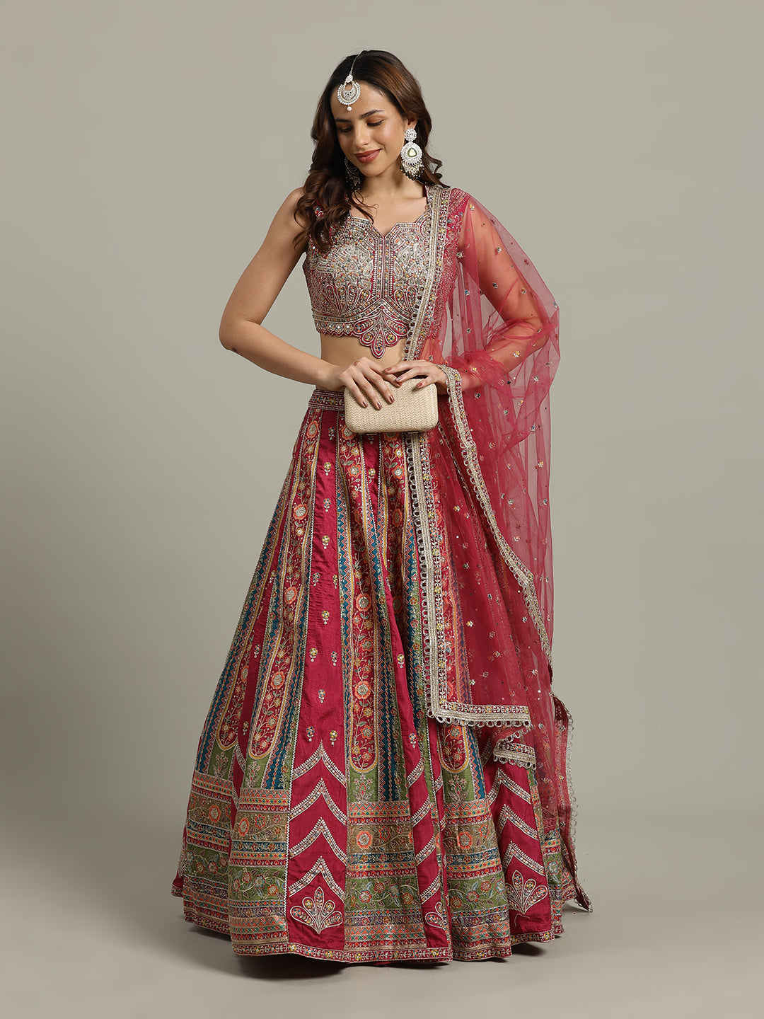 Multi Kali Art Silk Choli With Lehenga &amp; Dupatta