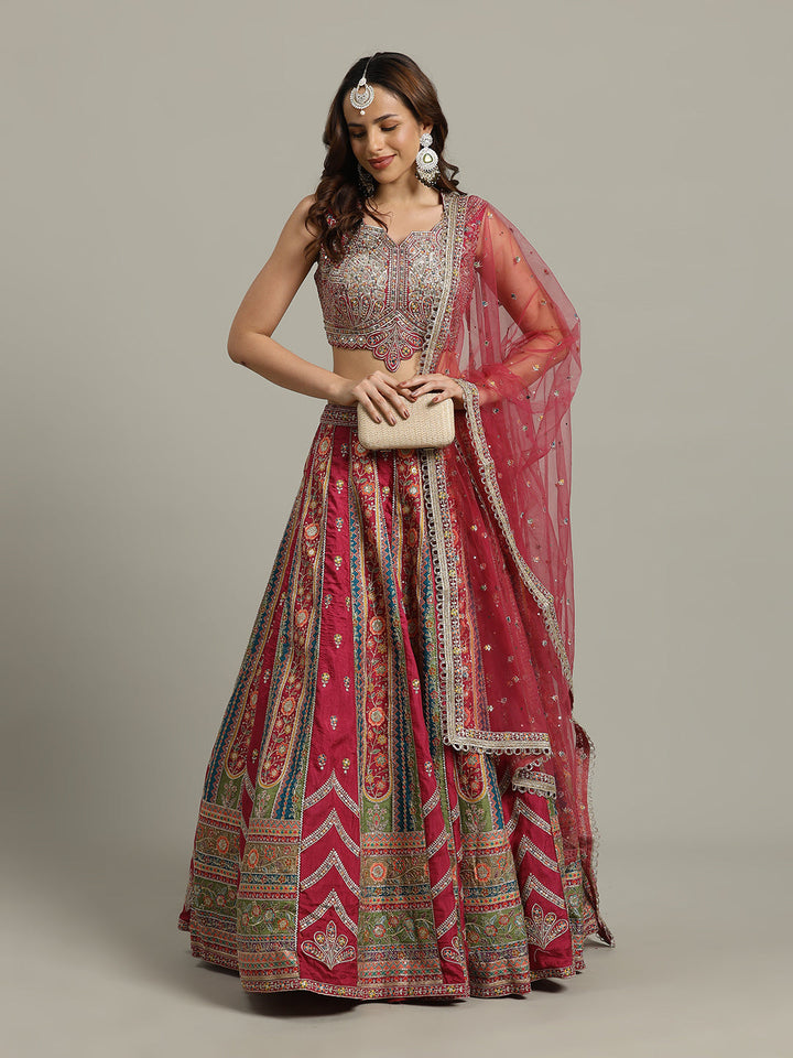 Multi Kali Art Silk Choli With Lehenga &amp; Dupatta