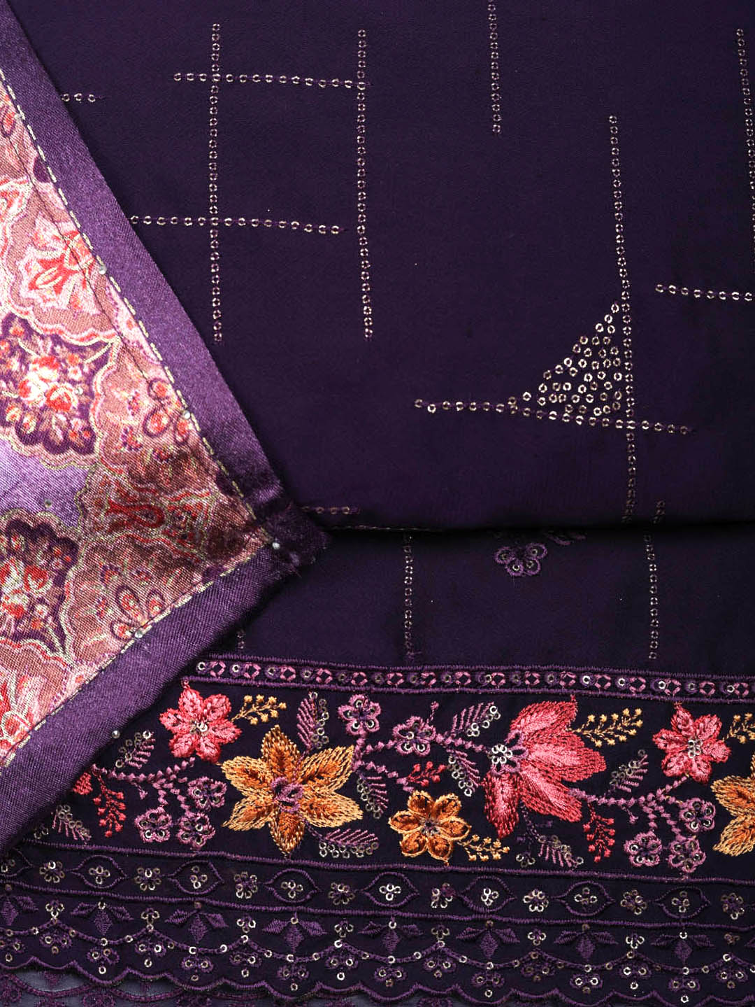 Woven Design Georgette Unstitched Suit With Pant &amp; Dupatta