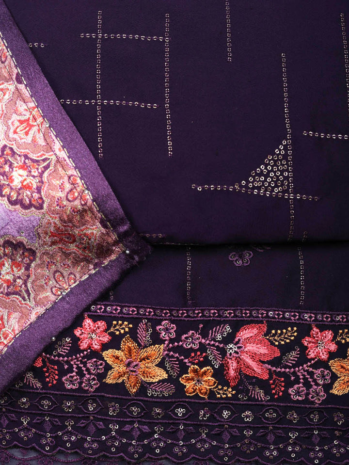 Woven Design Georgette Unstitched Suit With Pant &amp; Dupatta