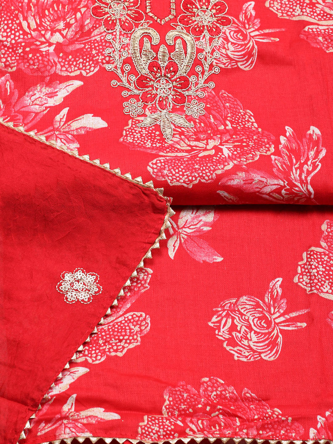 Embroidered Cotton Unstitched Suit With Pant &amp; Dupatta