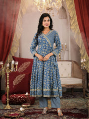 Floral Print Cotton Kurta With Pants & Dupatta