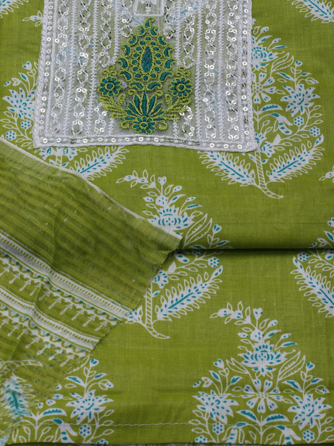 Sequence Work Cotton Blend Unstitched Suit With Dupatta