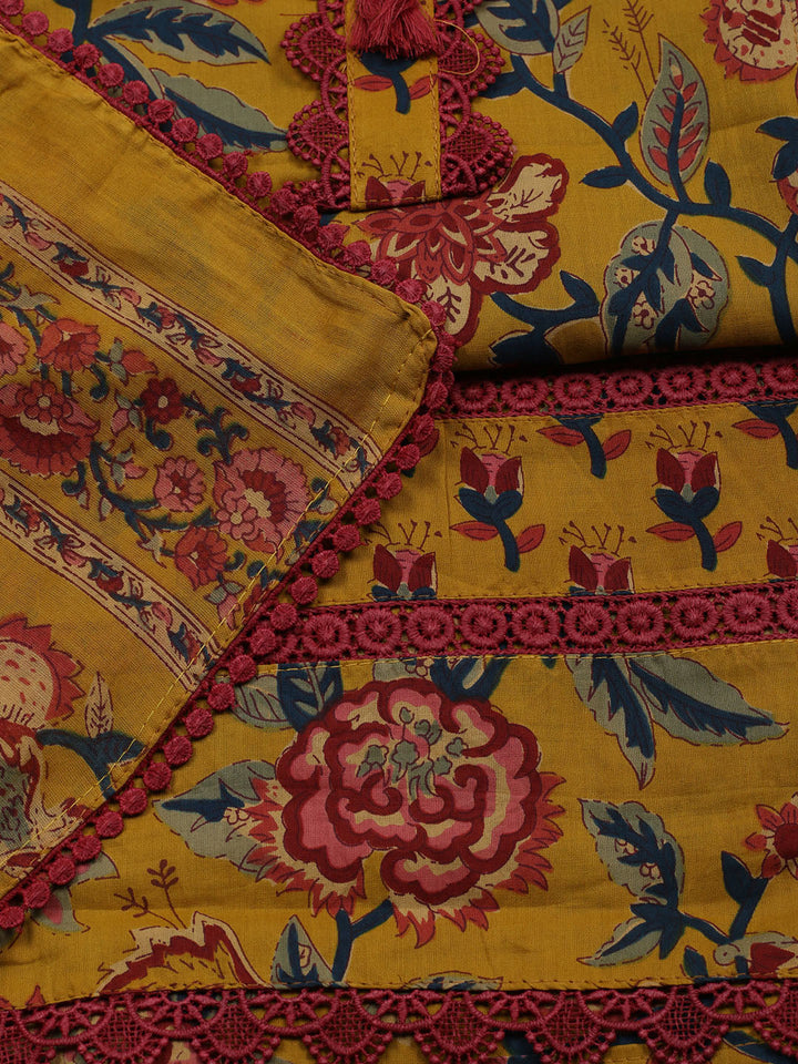 Embroidered Cotton Blend Unstitched Suit With Pant &amp; Dupatta