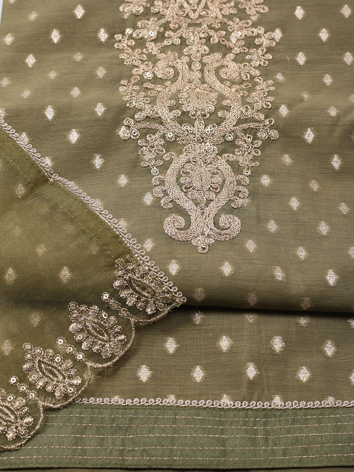 Neck Embroidered Chanderi Unstitched Suit With Dupatta