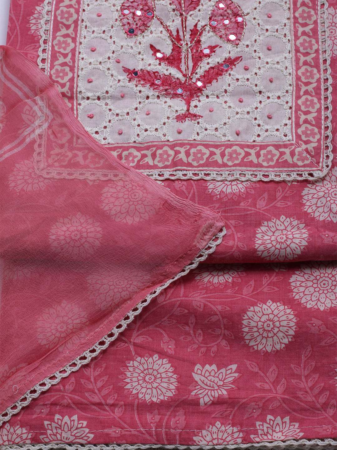 Printed Cotton Blend Unstitched Kurta With Pant &amp; Dupatta