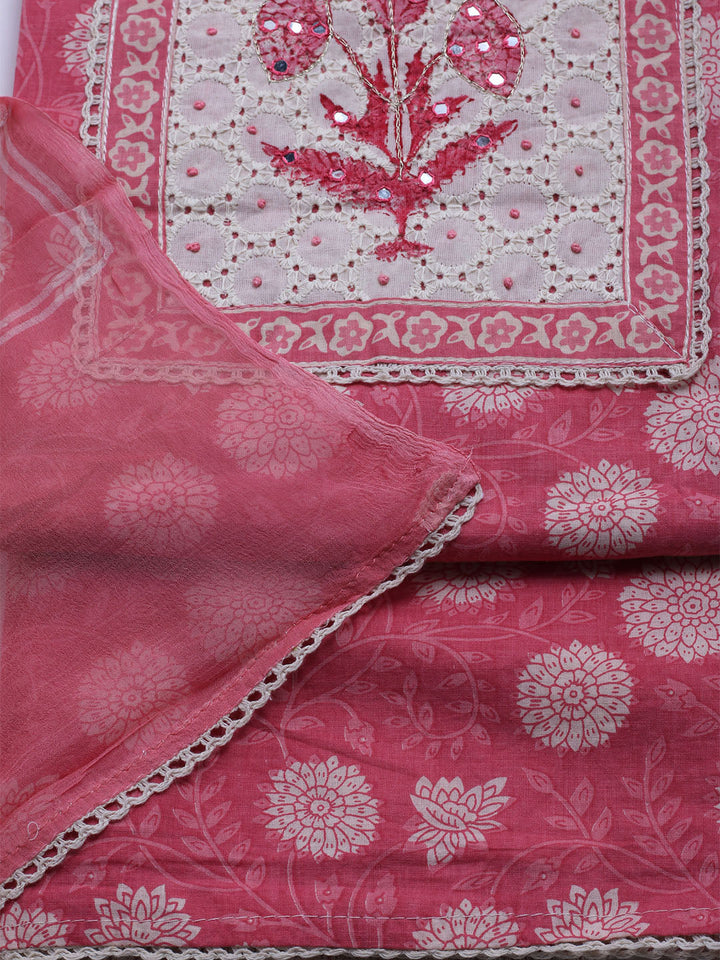 Printed Cotton Blend Unstitched Kurta With Pant &amp; Dupatta