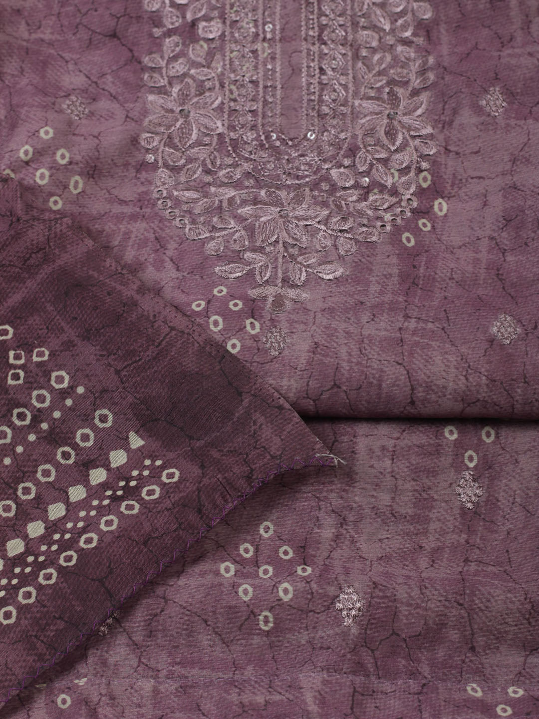 Printed Chanderi Unstitched Suit With Pant &amp; Dupatta