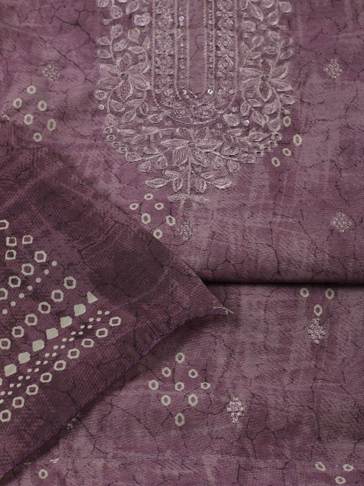 Printed Chanderi Unstitched Suit With Pant &amp; Dupatta