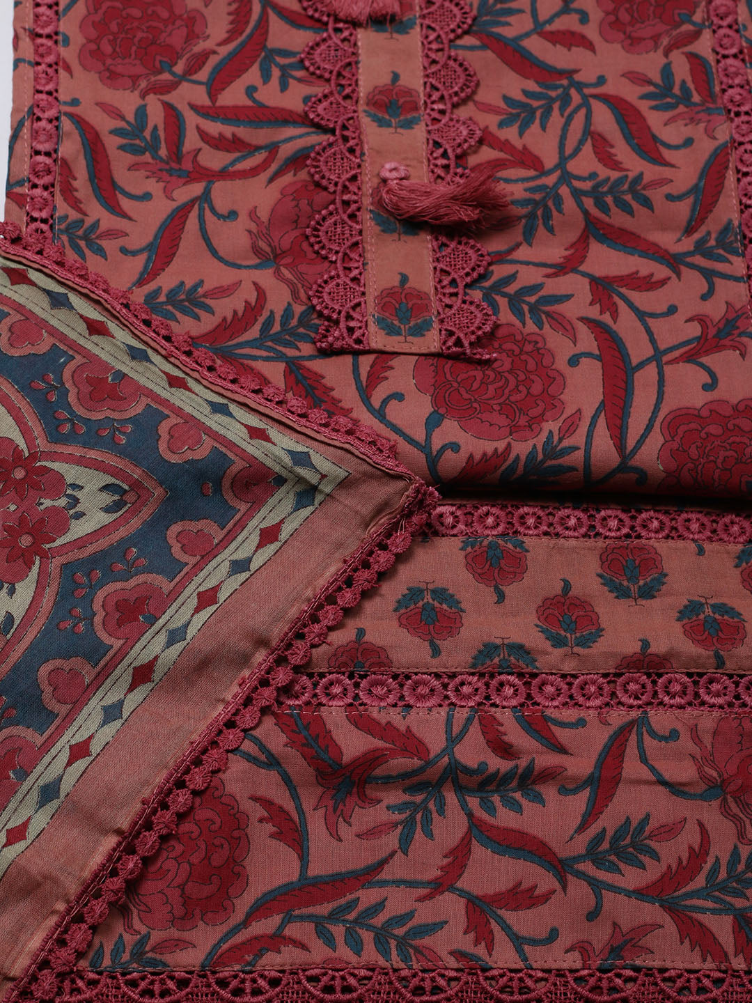 Embroidered Cotton Blend Unstitched Suit With Pant &amp; Dupatta