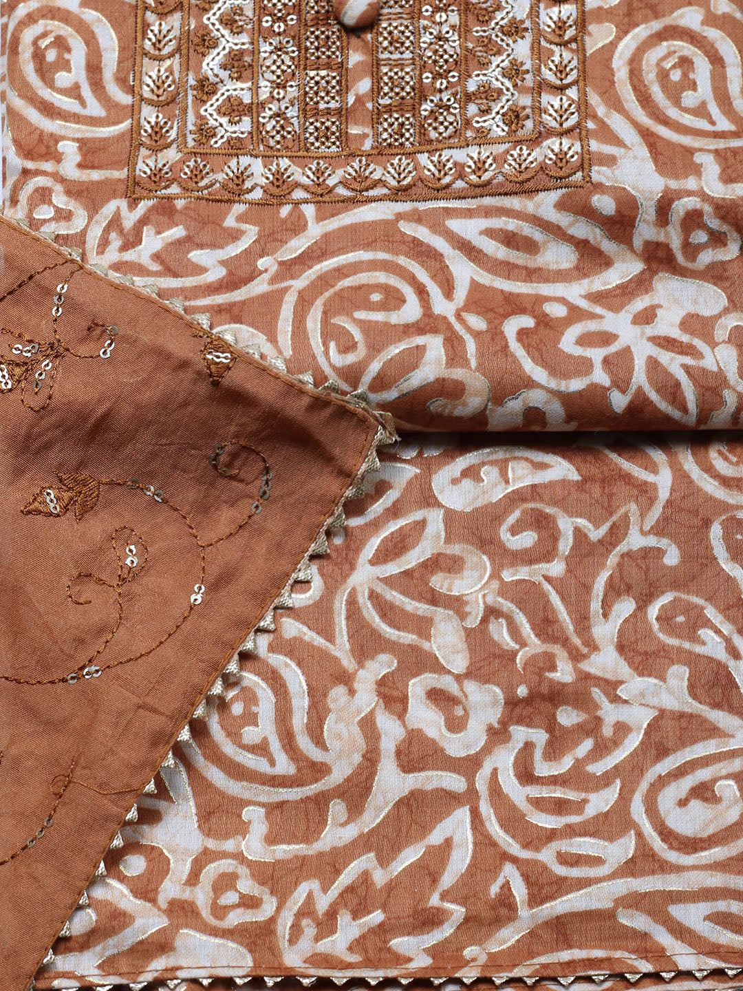 Embroidered Cotton Unstitched Suit With Pant &amp; Dupatta