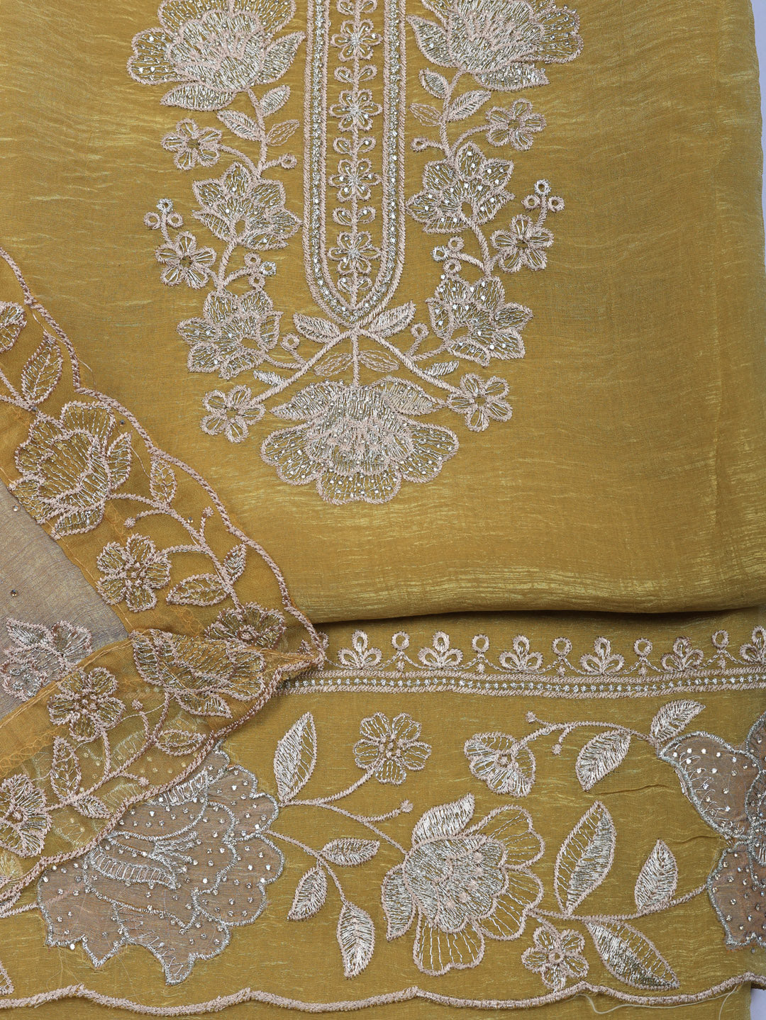 Embroidered Tissue Unstitched Suit With Pant &amp; Dupatta