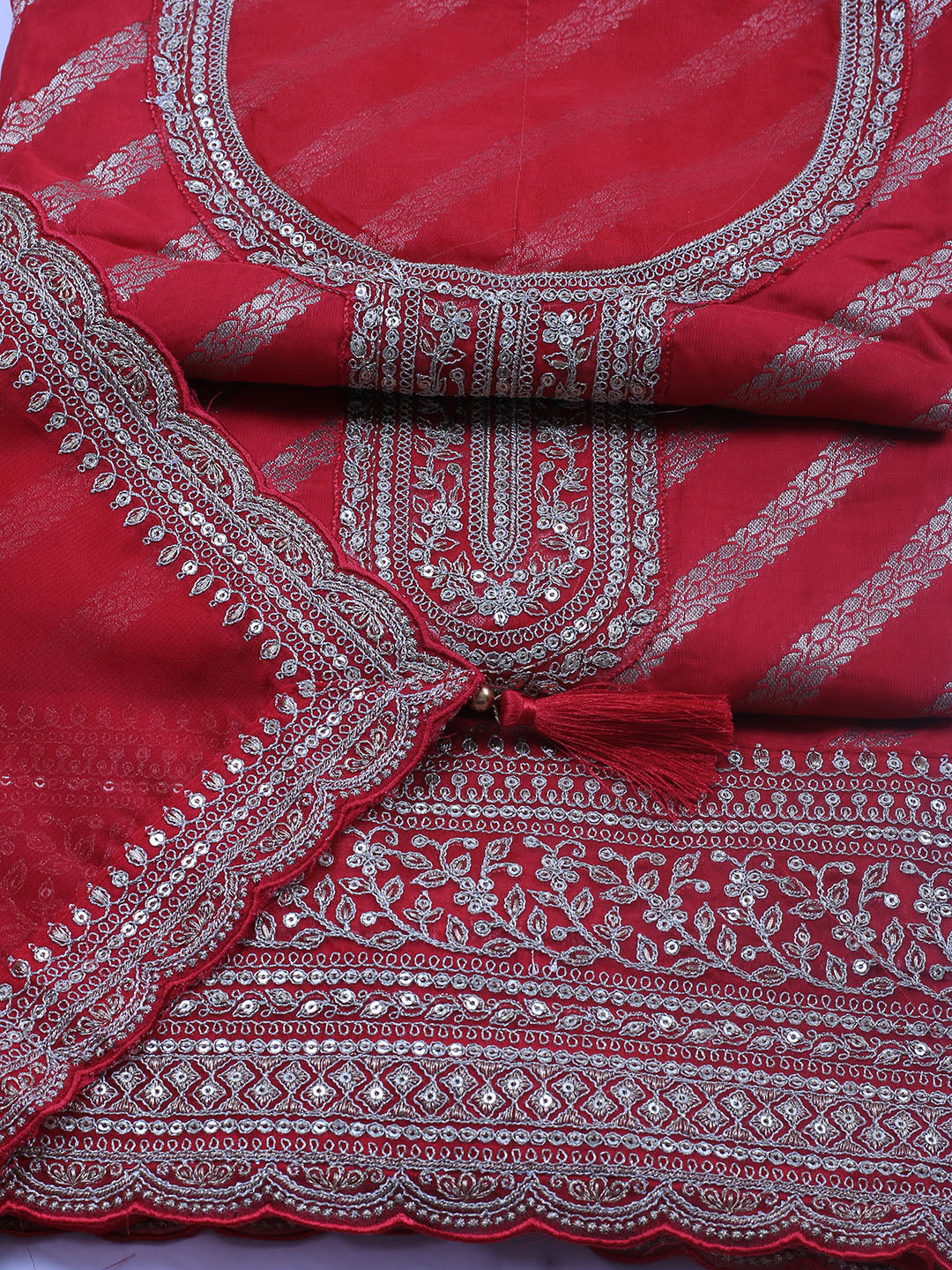 Zari Jaal Art Silk Unstitched Suit Piece With Dupatta