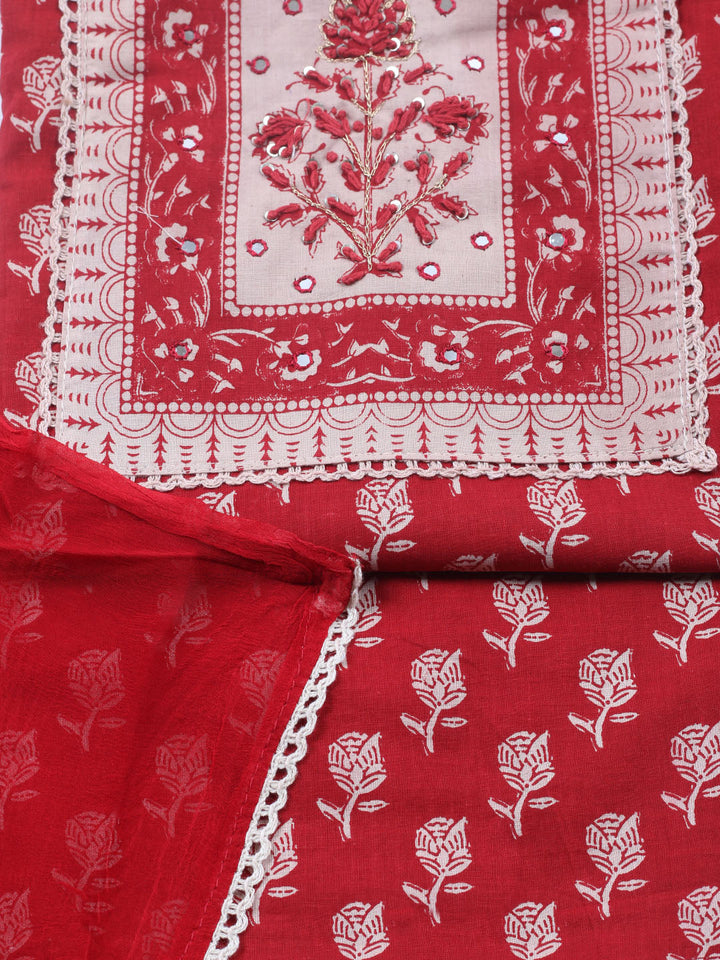 Embroidered Cotton Blend Unstitched Suit With Pant &amp; Dupatta