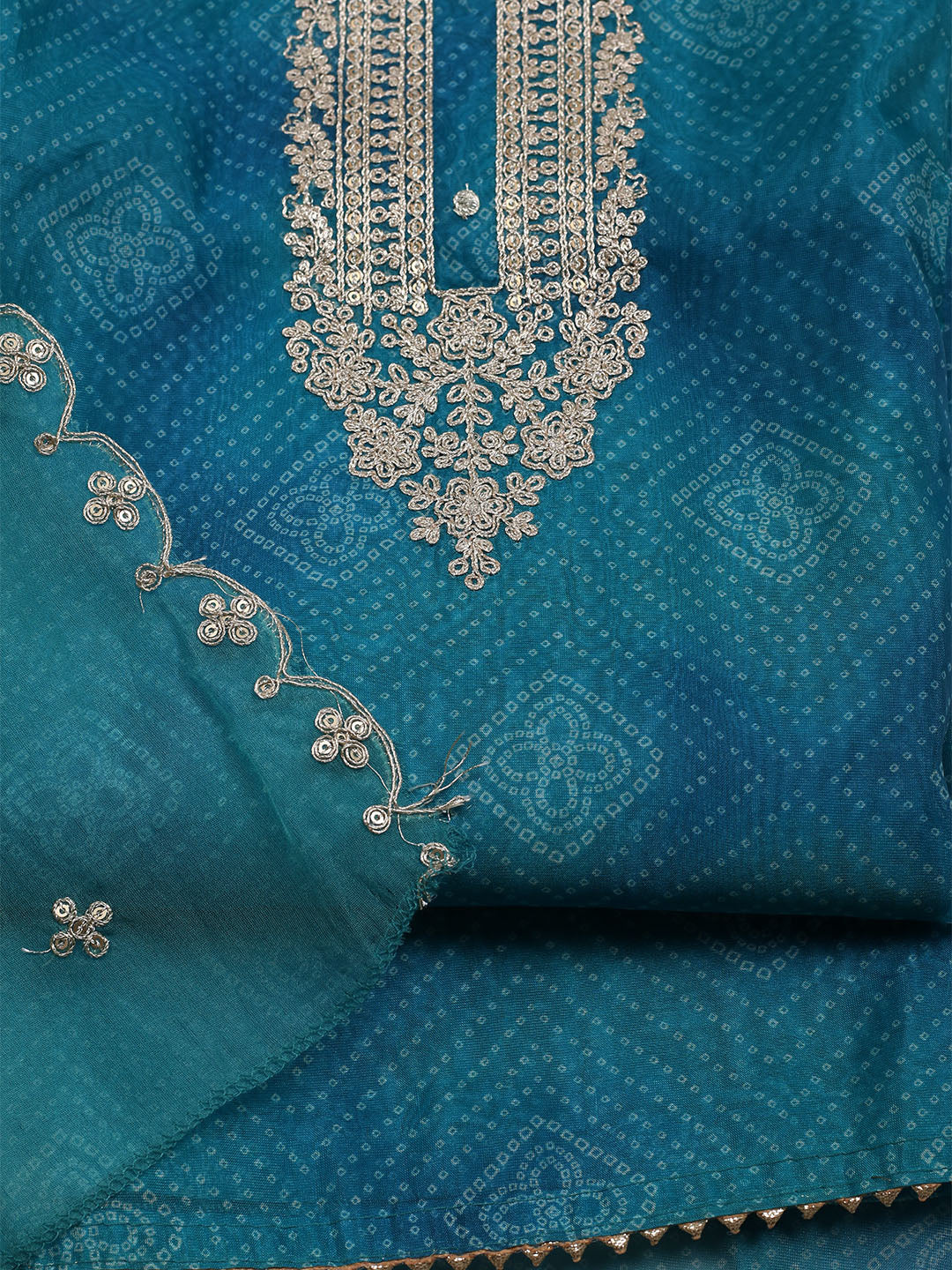 Neck Embroidered &amp; Printed Organza Unstitched Suit With Dupatta