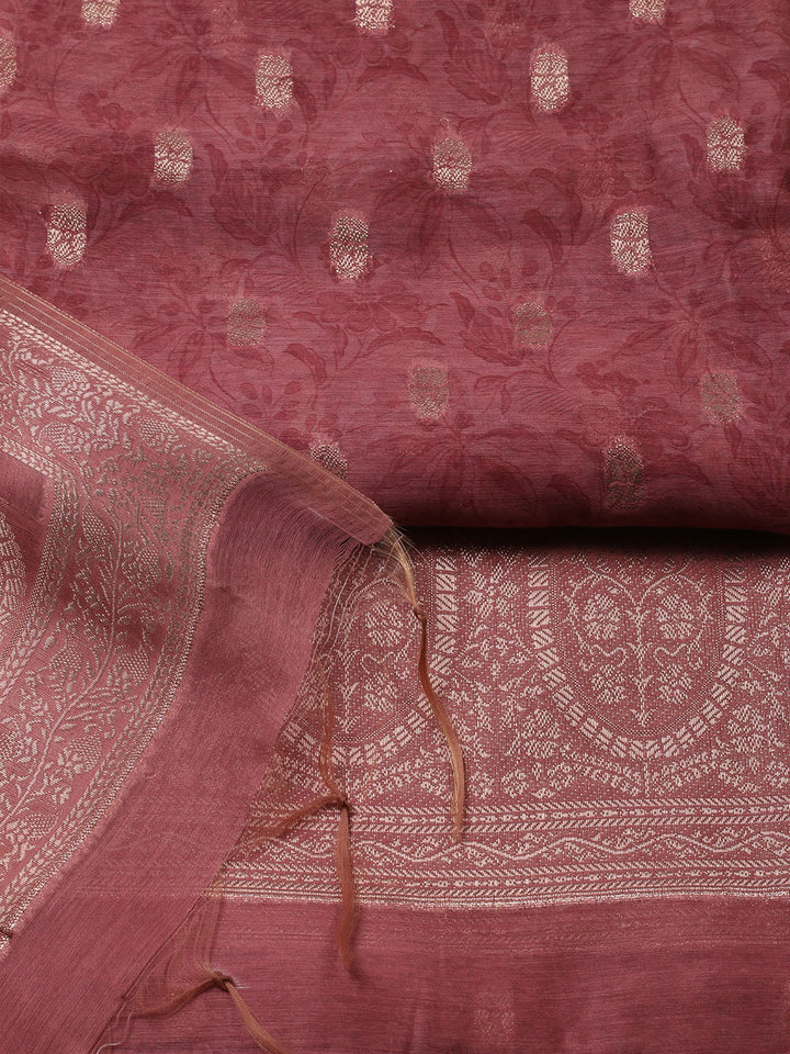 Embroidered Chanderi Unstitched Suit With Pant &amp; Dupatta