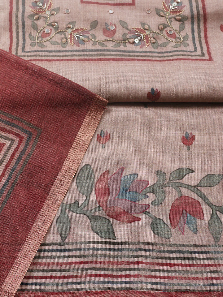 Embroidered Tissue Unstitched Suit With Pant &amp; Dupatta
