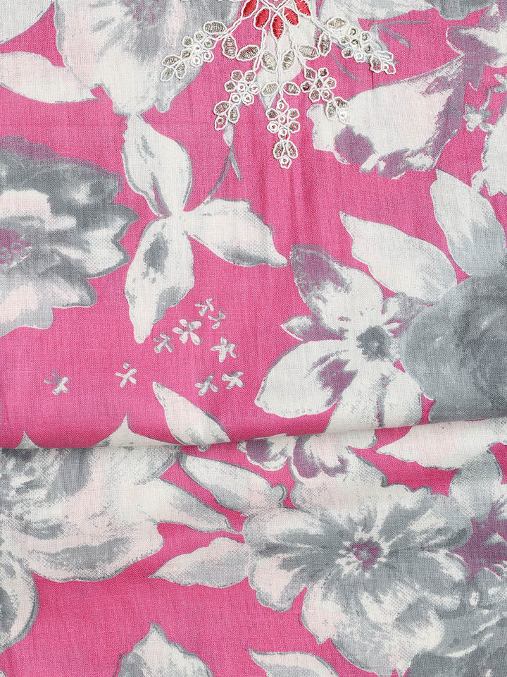Printed Cotton Blend Unstitched Suit With Dupatta