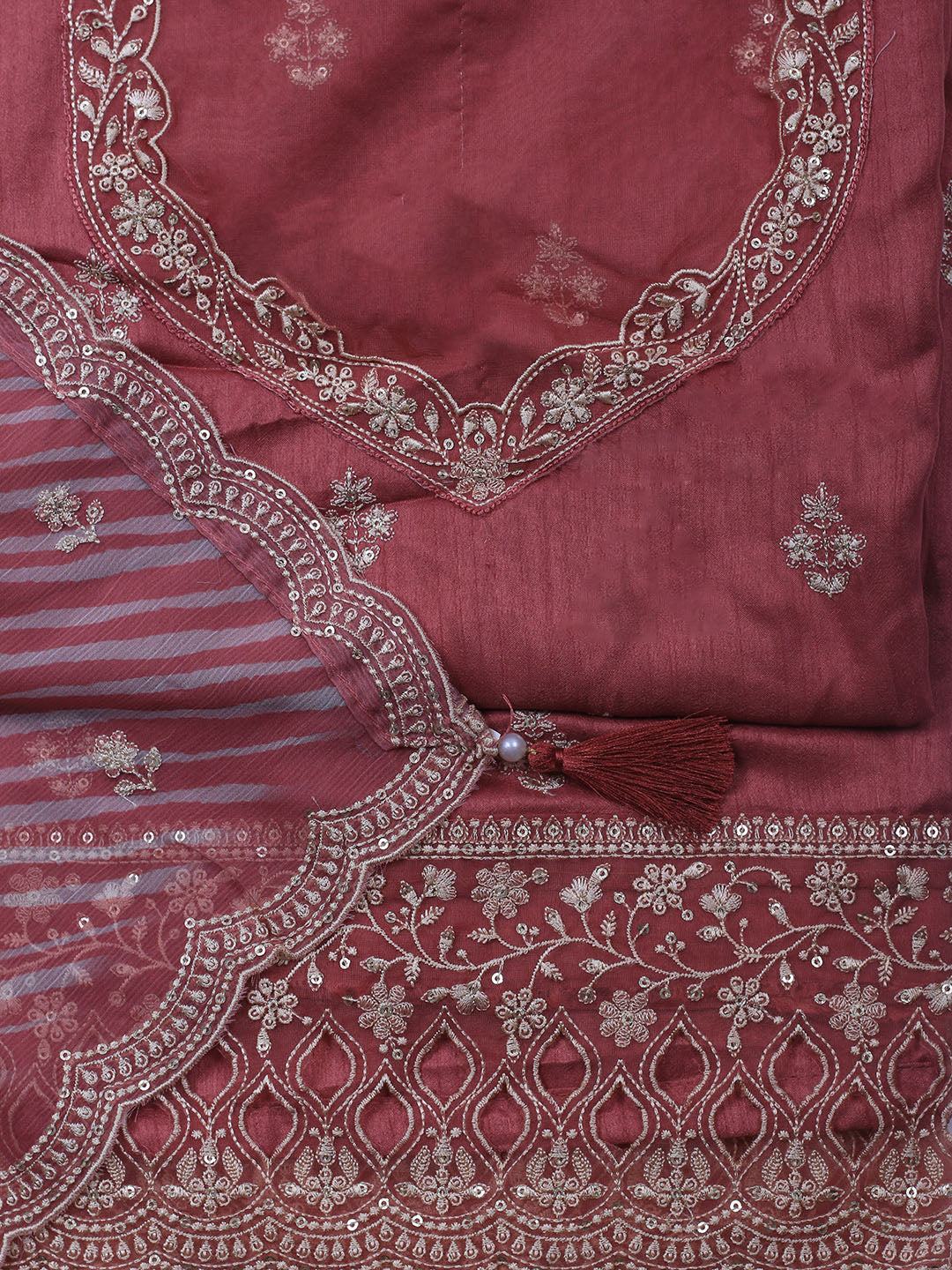 Embroidered Art Silk Unstitched Suit Piece With Dupatta