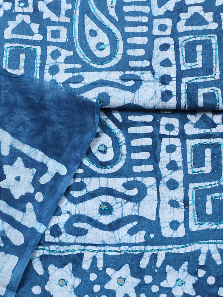 Embroidered Cotton Blend Unstitched Suit With Pant &amp; Dupatta