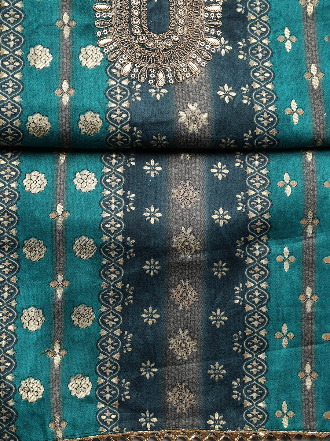 Neck Embroidered Cotton Blend Unstitched Suit With Dupatta