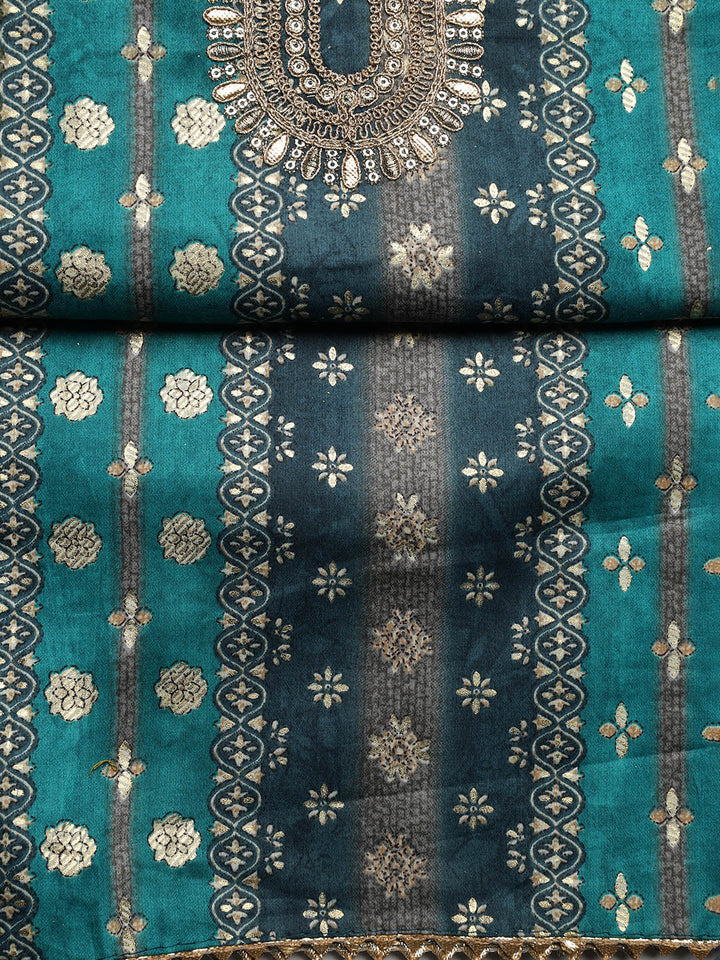 Neck Embroidered Cotton Blend Unstitched Suit With Dupatta