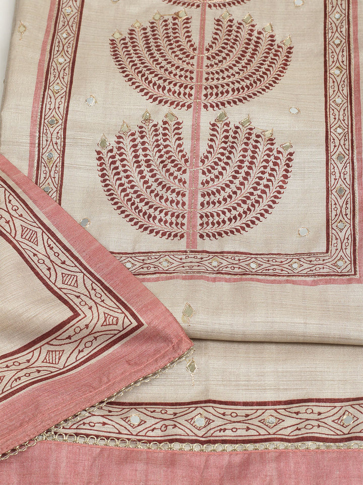 Embroidered Tussar Unstitched Suit With Dupatta