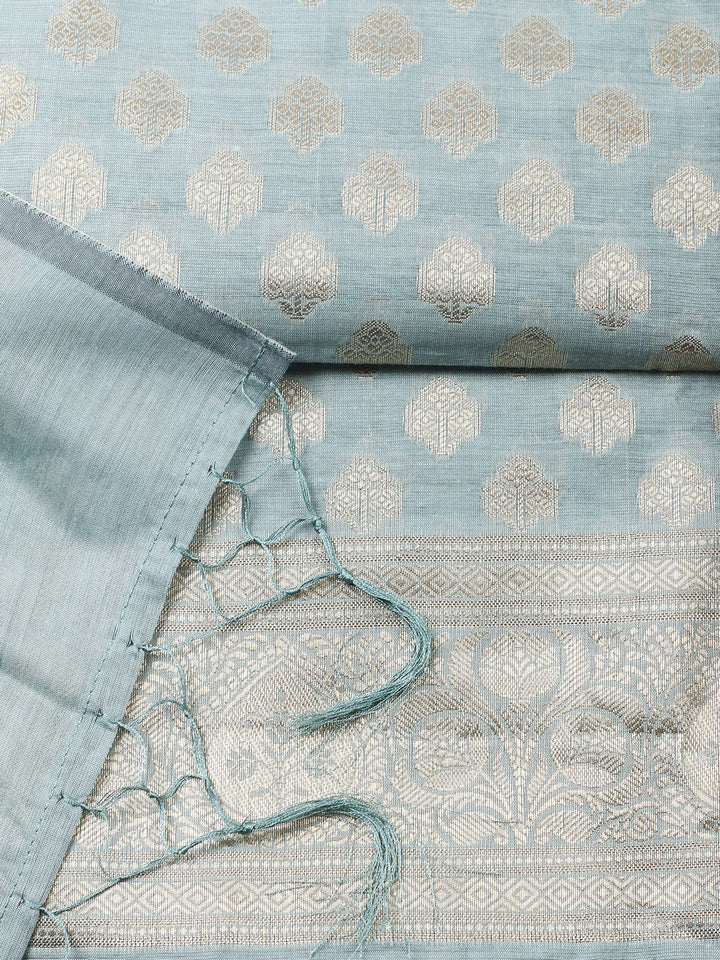 Woven Design Chanderi Unstitched Suit With Pant &amp; Dupatta