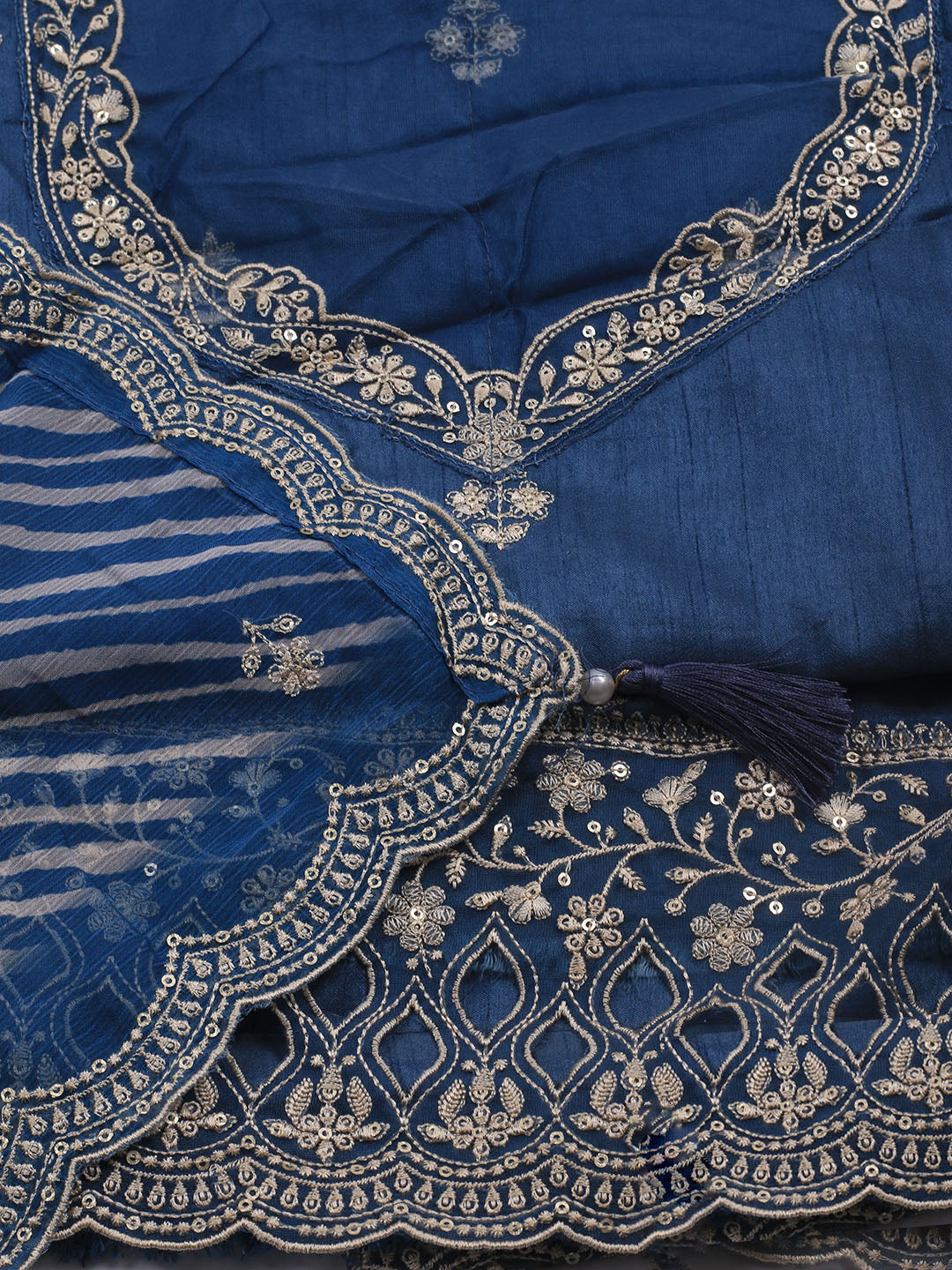 Embroidered Art Silk Unstitched Suit Piece With Dupatta