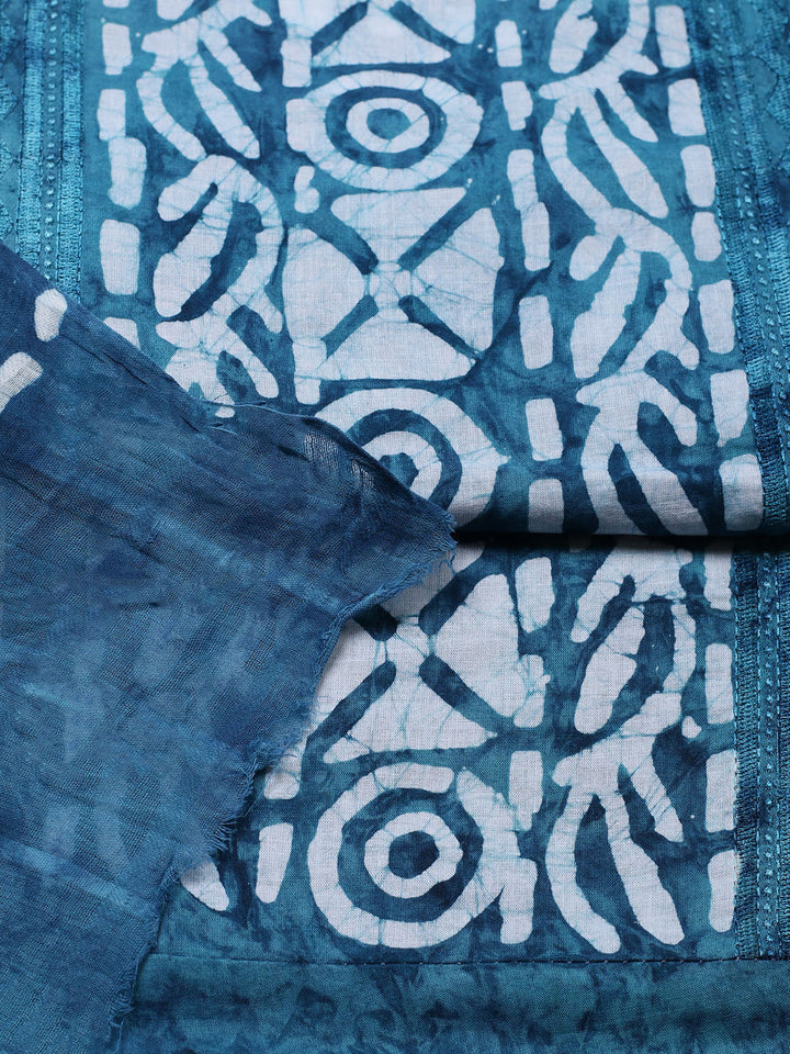 Printed Cotton Blend Unstitched Suit With Pant &amp; Dupatta