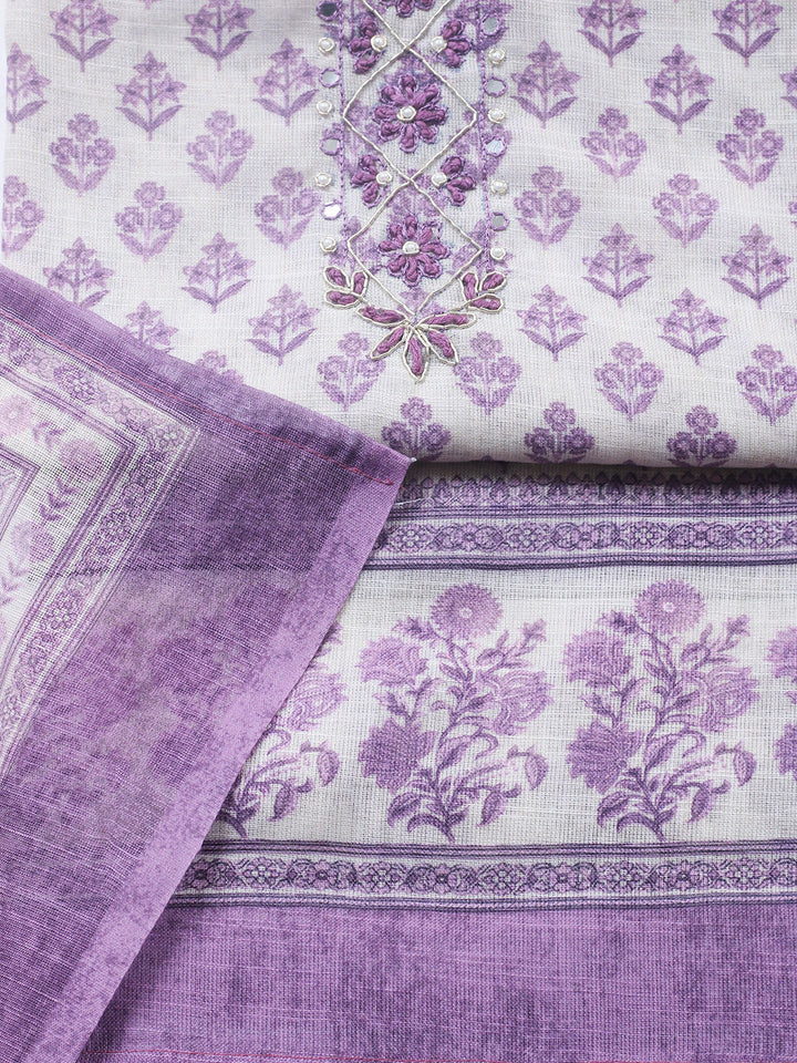 Embroidered Cotton Blend Unstitched Suit With Pant &amp; Dupatta