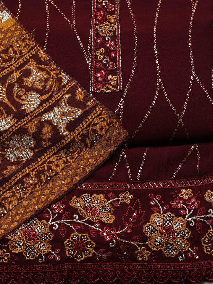 Embroidered Georgette Unstitched Suit With Pant &amp; Dupatta