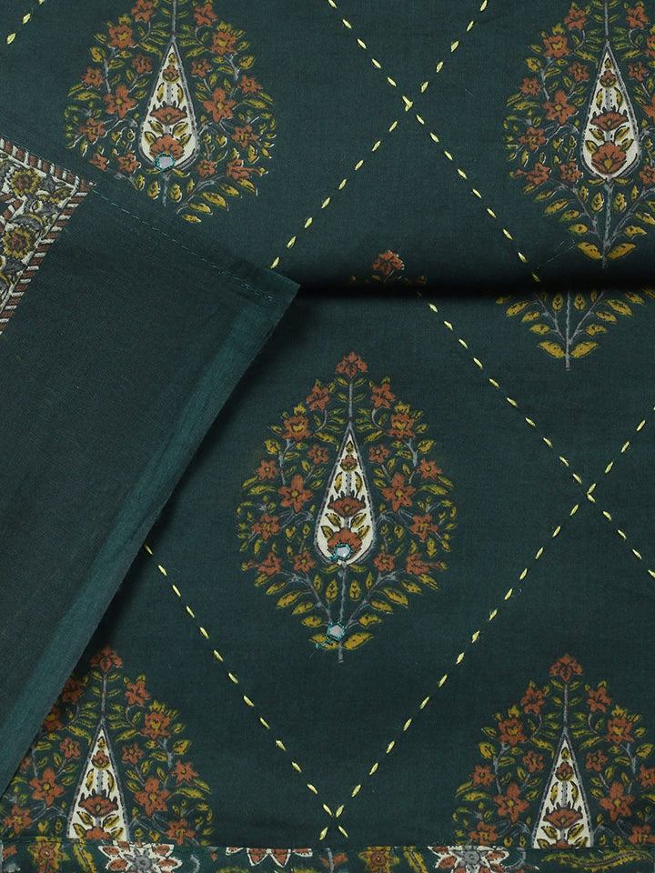 Embroidered Cotton Blend Unstitched Suit With Pant &amp; Dupatta