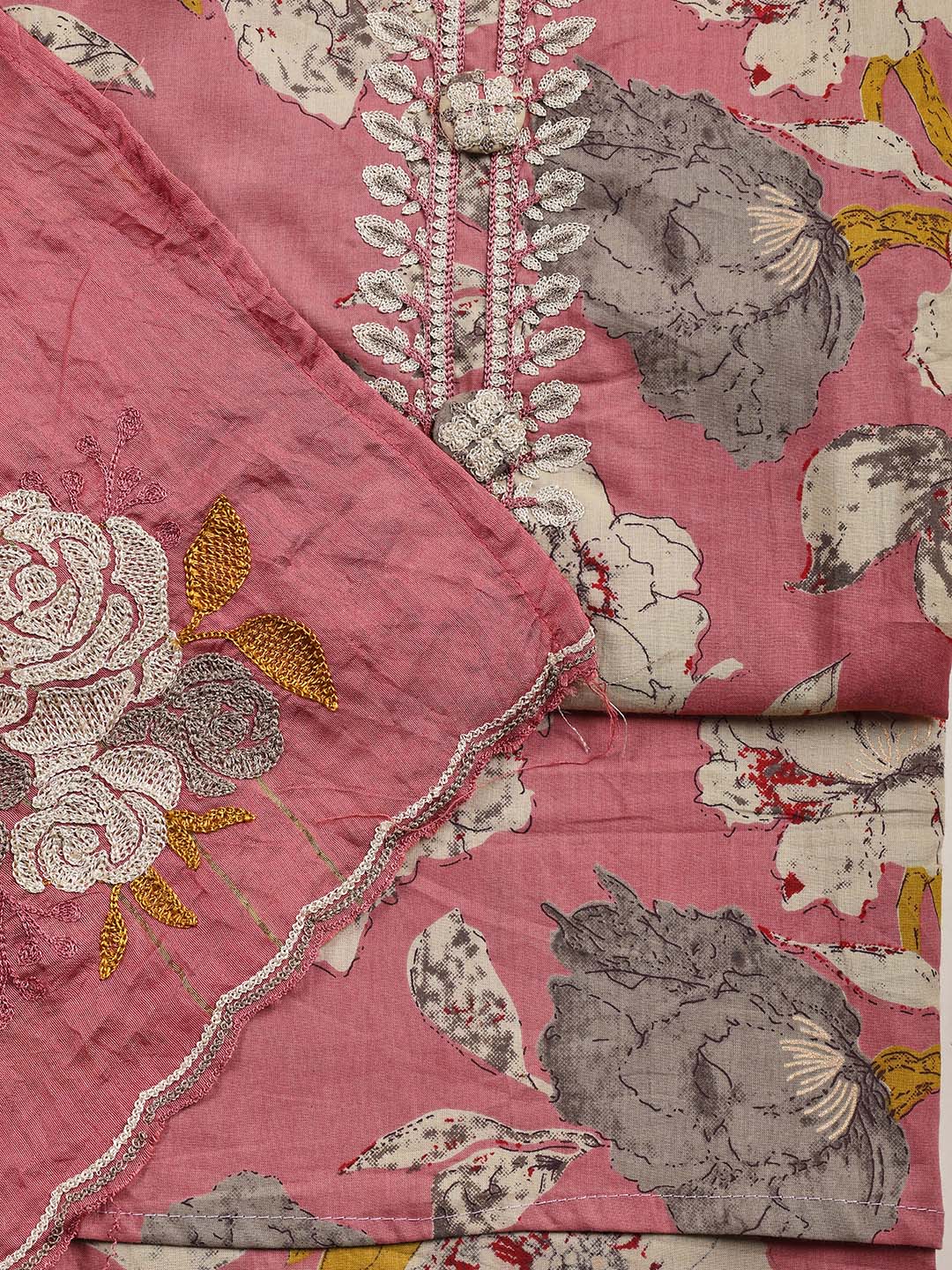 Printed Cotton Blend Unstitched Suit Piece With Dupatta