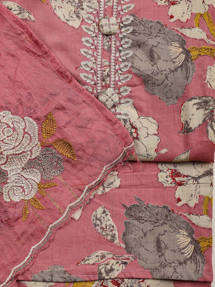 Printed Cotton Blend Unstitched Suit Piece With Dupatta