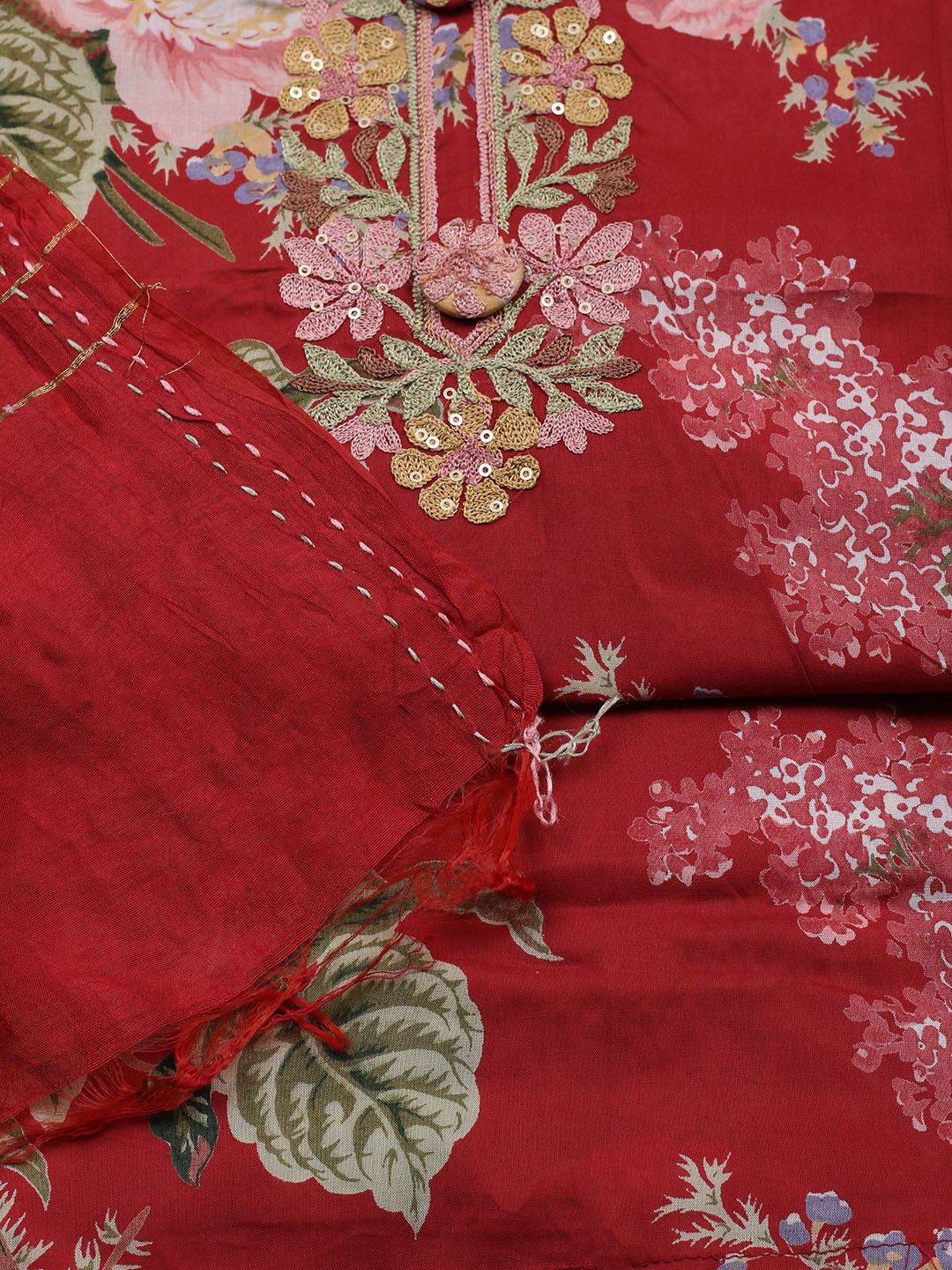 Embroidered Muslin Unstitched Suit With Pant &amp; Dupatta
