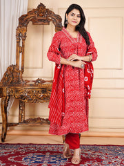 Neck Embroidery Cotton Blend Kurta With Pants & Dupatta